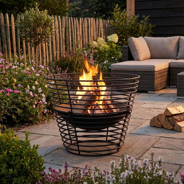 Modern metal fire basket in black - Robust fire bowl for garden and terrace - Stable outdoor fire pail - Ø 53 cm x H 40 cm