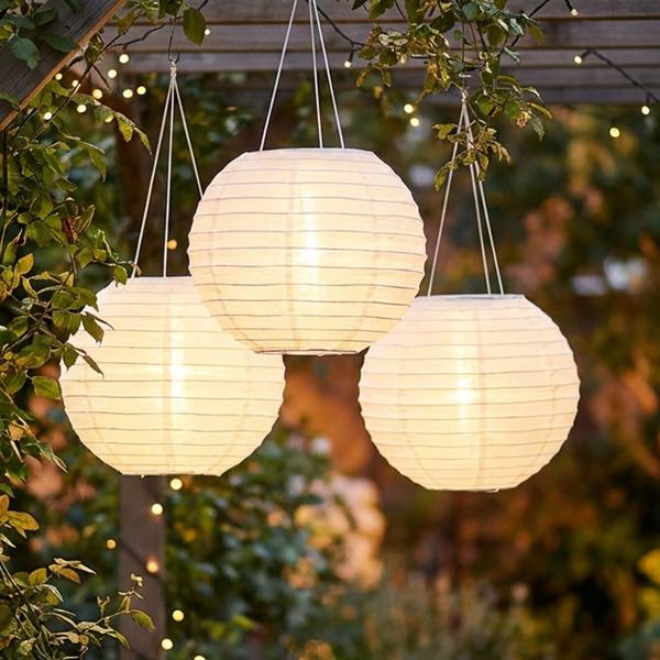 3er-Set Grosser Solar Lampion, Ø 40 cm – Wetterfeste LED Kugel hängend für Garten & Balkon – Automatische Solarleuchte Deko für Party