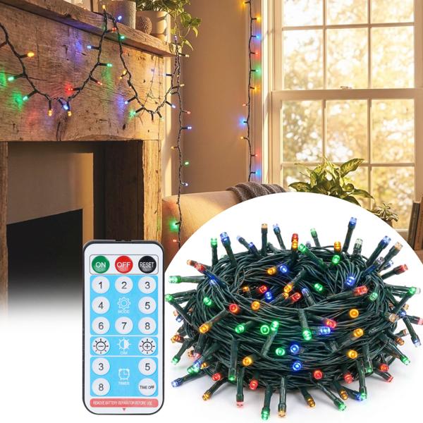 LED solar string lights, 768 LEDs, 5.6 m, 13 modes, remote control & timer – USB rechargeable, colourful light for garden, balcony & terrace