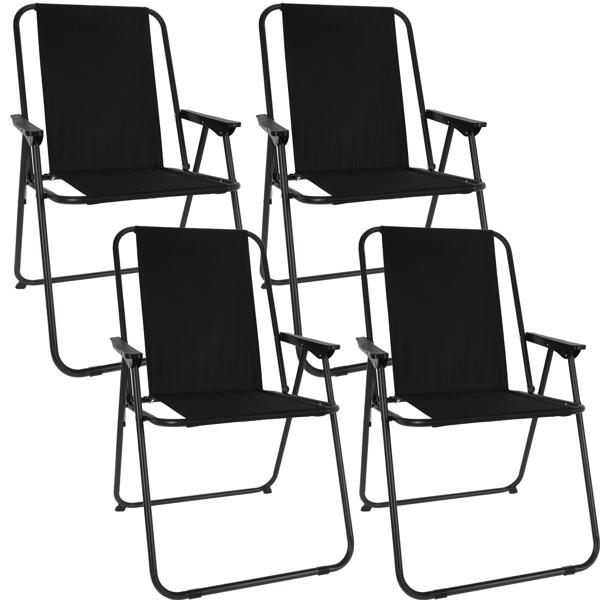 Set di 4 sedie pieghevoli robuste nere: sedia pieghevole stabile in acciaio e poliestere, compagna ideale per campeggio, giardino, terrazza e attività outdoor