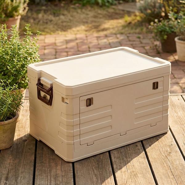 Scatola portaoggetti pieghevole 55L beige: box richiudibile robusta, organizer impilabile per vestiti, giocattoli e altro – salvaspazio e stabile