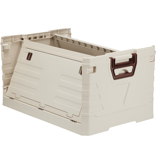 Scatola portaoggetti pieghevole 55L beige: box richiudibile robusta, organizer impilabile per vestiti, giocattoli e altro – salvaspazio e stabile