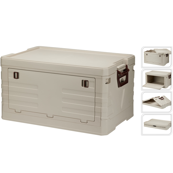 Scatola portaoggetti pieghevole 55L beige: box richiudibile robusta, organizer impilabile per vestiti, giocattoli e altro – salvaspazio e stabile