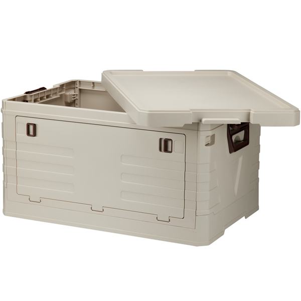 Scatola portaoggetti pieghevole 55L beige: box richiudibile robusta, organizer impilabile per vestiti, giocattoli e altro – salvaspazio e stabile