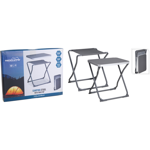 2‑in‑1 camping stool & side table, folding, up to 110 kg load capacity, lightweight frame for picnic, garden & outdoor, removable table top
