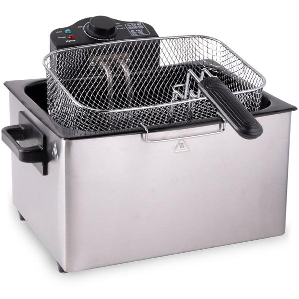 Friggitrice premium a doppio cestello 5 L in acciaio inox – 2000 W per risultati rapidi e croccanti - friggitrice professionale a zona fredda con 3 cestelli