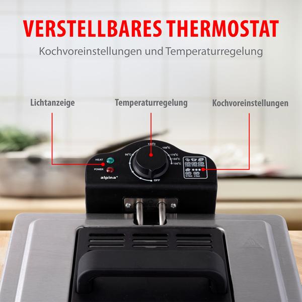 Premium Doppelkorb Fritteuse 5L Edelstahl – 2000W für schnelle, knusprige Ergebnisse - Profi Kaltzonen Fritteuse mit 3 Körben