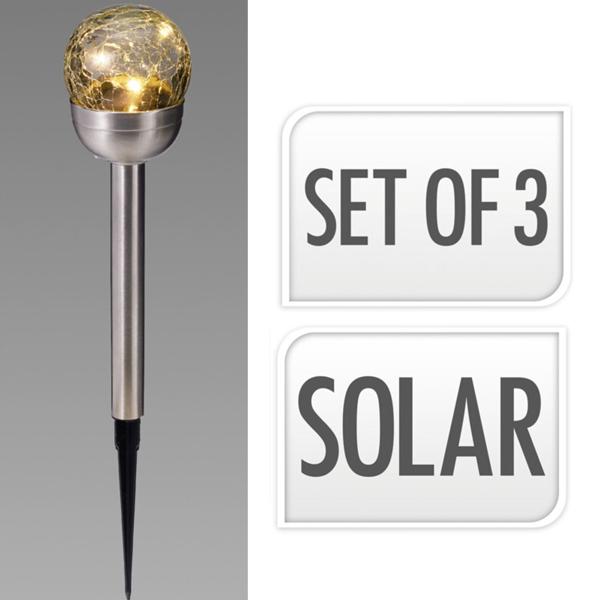 3er-Set Glaskugel Solarleuchte, Edelstahl: 4 LED Kupferdraht, wetterfest & dekorativ - ideal für Garten & Terrasse, 34,5 cm