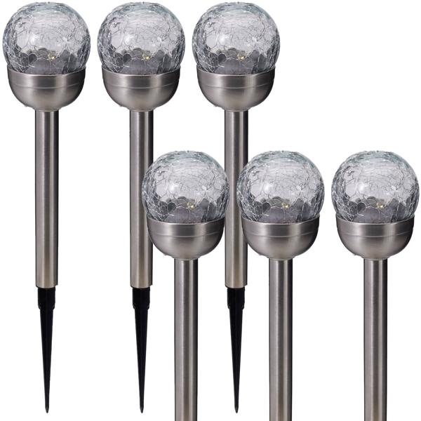 6er-Set Glaskugel Solarleuchte, Edelstahl: 4 LED Kupferdraht, wetterfest & dekorativ - ideal für Garten & Terrasse, 34,5 cm