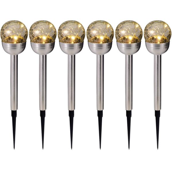 6er-Set Glaskugel Solarleuchte, Edelstahl: 4 LED Kupferdraht, wetterfest & dekorativ - ideal für Garten & Terrasse, 34,5 cm