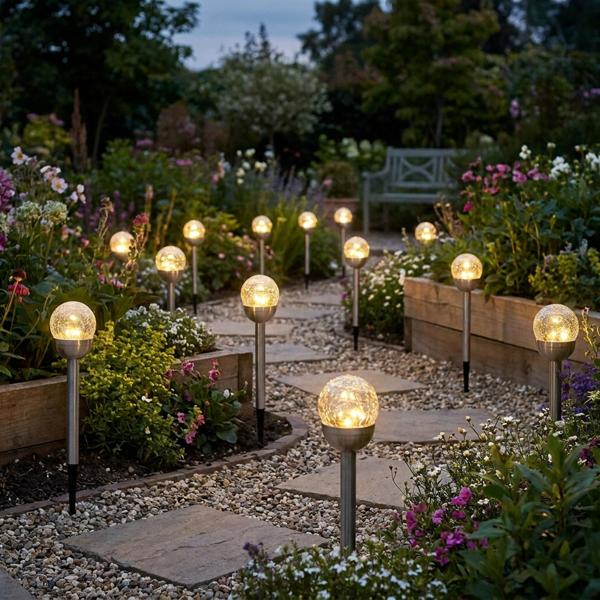 12er-Set Glaskugel Solarleuchte, Edelstahl: 4 LED Kupferdraht, wetterfest & dekorativ - ideal für Garten & Terrasse, 34,5 cm