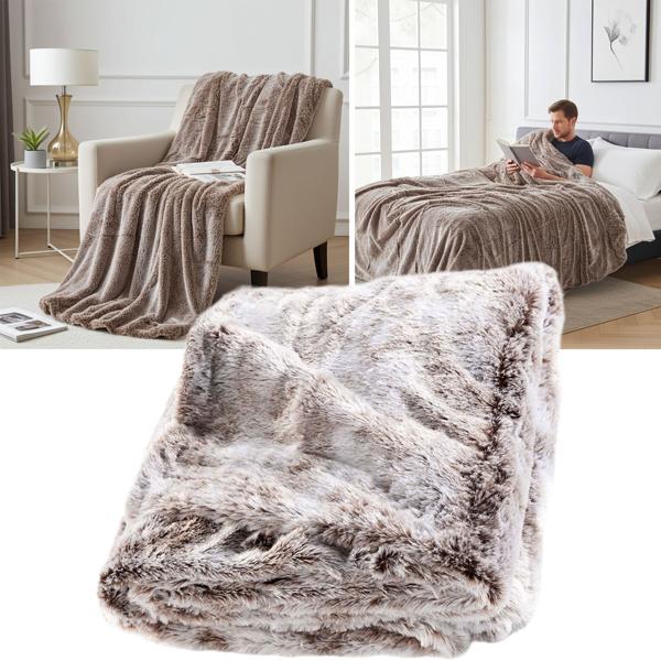 Couverture super douce au luxueux effet fourrure, 180 x 220 cm, brun chocolat - Idéale pour des moments cosy sur le canapé ou comme couvre-lit