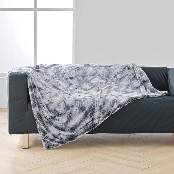 4-piece set super-soft cosy blankets 180 x 220 cm & 125 x 150 cm and 2 fluffy decorative cushions 45 x 45 cm in faux-fur look, grey – For feel-good moments