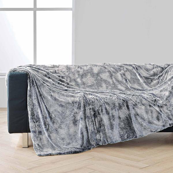 Couverture ultra douce au luxueux effet fourrure, 180 x 220 cm, gris – idéale pour des moments cocooning sur le canapé ou comme couvre-lit