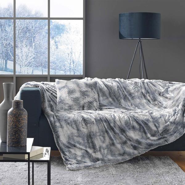 Couverture ultra douce au luxueux effet fourrure, 180 x 220 cm, gris – idéale pour des moments cocooning sur le canapé ou comme couvre-lit