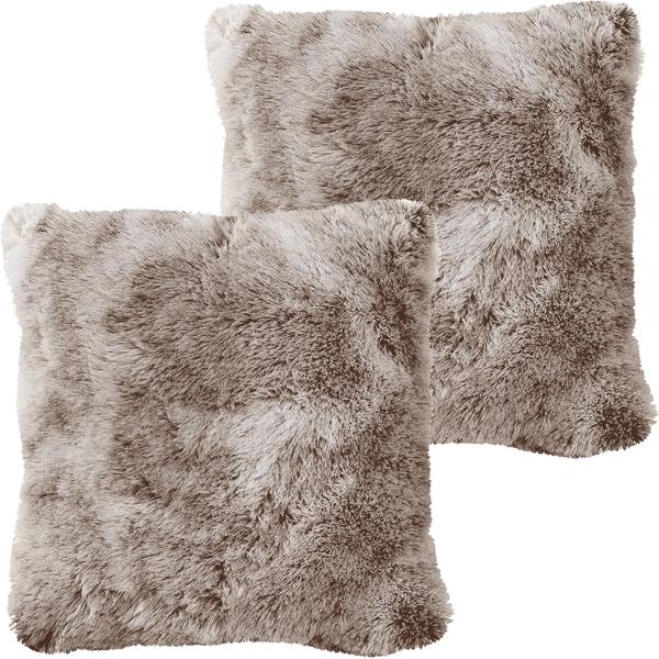 2er-Set Flauschiges Dekokissen 45x45 cm - Traumhaft weicher Kissenbezug in Fell-Optik, Schokobraun, Bezug abnehmbar - Weich, warm & pflegeleicht