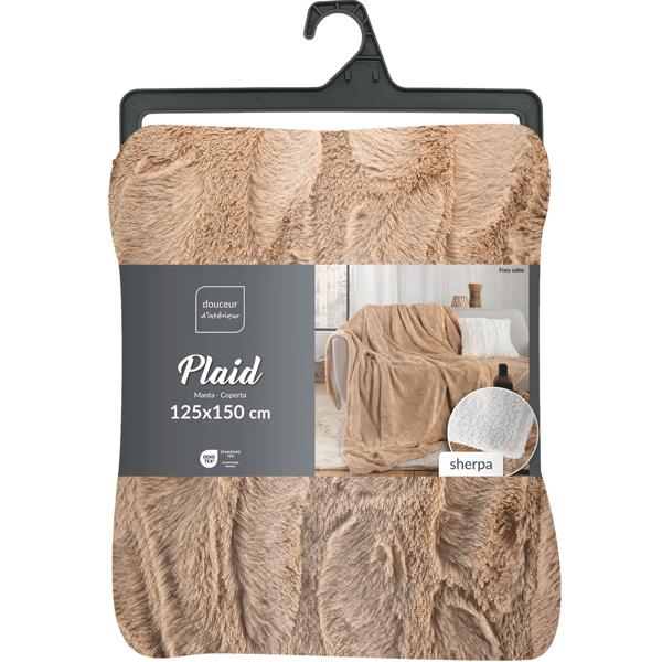 4-piece set: cozy sofa blankets 180 x 220 cm & 125 x 150 cm and 2 fluffy snuggle cushions 45 x 45 cm in faux-fur look, sand color - For feel-good moments