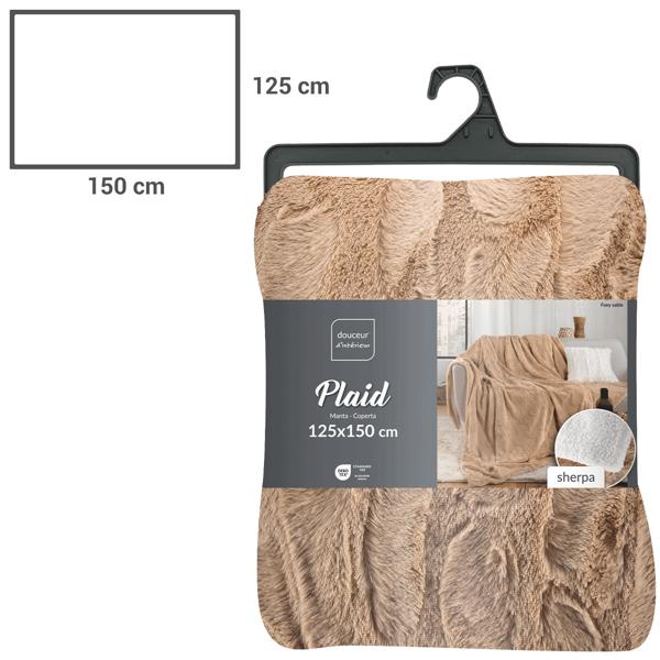 Plaid de canapé douillet au luxueux effet fourrure, 125 x 150 cm, coloris sable - Idéal pour des moments cosy sur le canapé ou comme couvre-lit