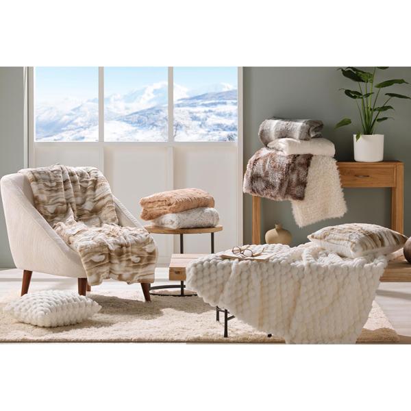 Couverture de canapé douillette aspect fourrure luxueux, 180 x 220 cm, couleur sable - idéale pour des moments cosy sur le canapé ou comme couvre-lit