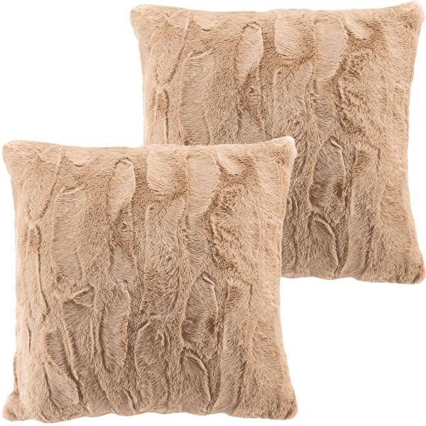 Lot de 2 coussins câlins duveteux 45x45 cm - Coussin décoratif d’une douceur de rêve, fausse fourrure couleur sable, housse amovible - Doux, chaud et facile d’entretien