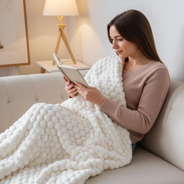 Elegante coperta da divano morbida, 180 x 220 cm, bianco - Ideale come compagna riscaldante per momenti di relax sul divano o come copriletto