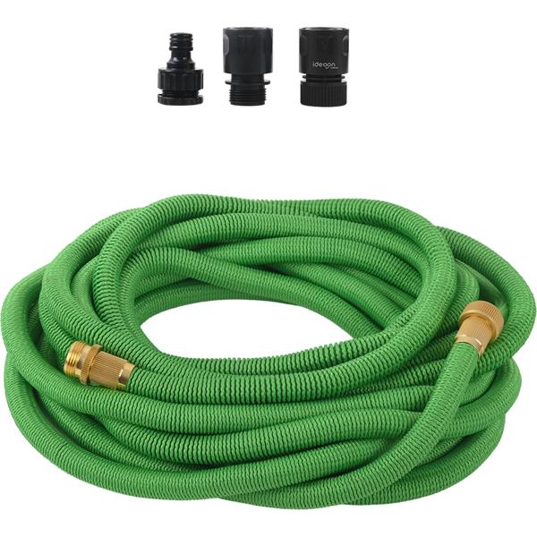 Tuyau d‘arrosage extensible de 10 à 30 m avec raccords en aluminium, tuyau d‘eau flexible résistant aux UV, extension x3, filetages en aluminium doré de 3/4 de pouce