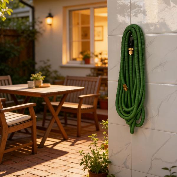 Tuyau d‘arrosage extensible de 10 à 30 m avec raccords en aluminium, tuyau d‘eau flexible résistant aux UV, extension x3, filetages en aluminium doré de 3/4 de pouce