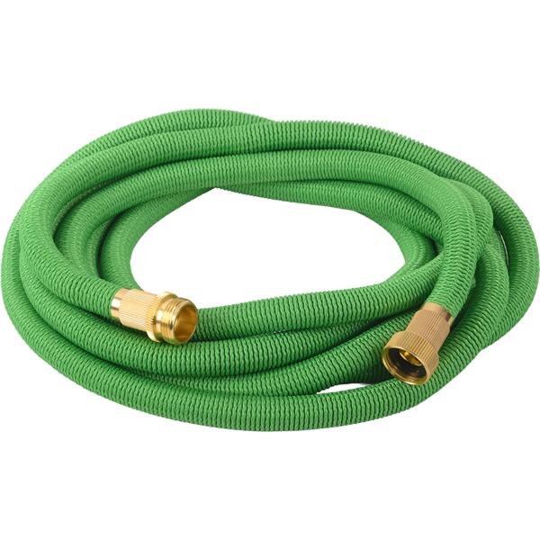 Tuyau d’arrosage extensible 5 à 15 m avec raccords en aluminium, tuyau d’eau flexible résistant aux UV, allongement x3, filetages en aluminium doré 3/4 pouce