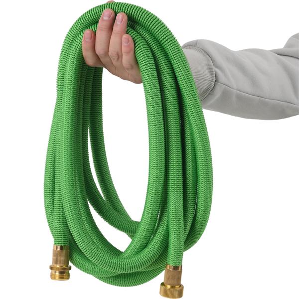 Tuyau d’arrosage extensible 5 à 15 m avec raccords en aluminium, tuyau d’eau flexible résistant aux UV, allongement x3, filetages en aluminium doré 3/4 pouce