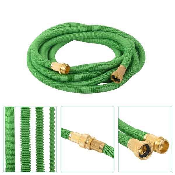Tuyau d’arrosage extensible 5 à 15 m avec raccords en aluminium, tuyau d’eau flexible résistant aux UV, allongement x3, filetages en aluminium doré 3/4 pouce
