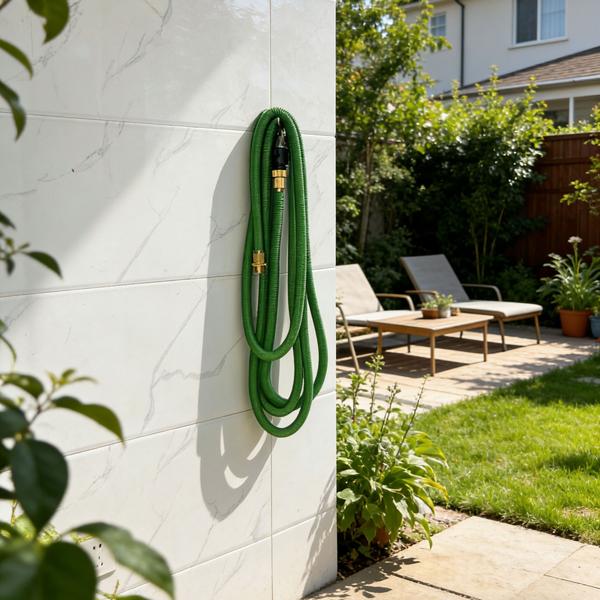 Tuyau d’arrosage extensible 5 à 15 m avec raccords en aluminium, tuyau d’eau flexible résistant aux UV, allongement x3, filetages en aluminium doré 3/4 pouce