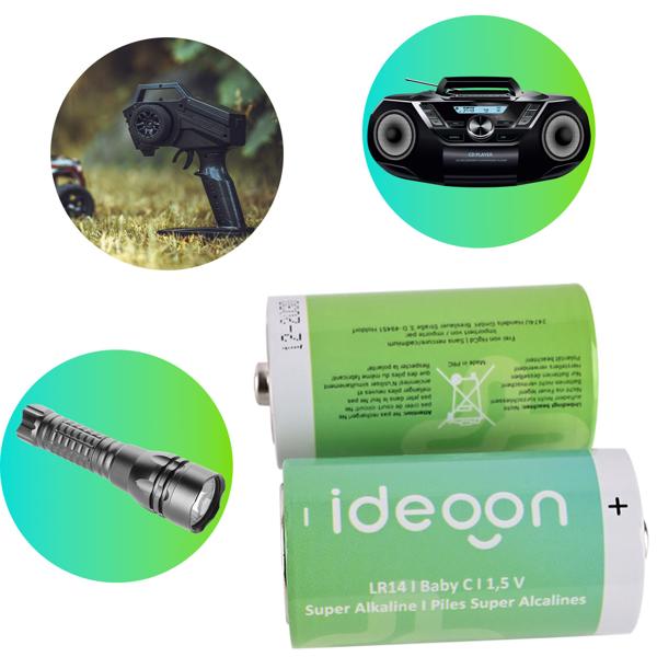 Set of 2 premium C type baby batteries - LR14 alkaline 1.5V - Long-lasting energy source for household, toys and flashlights