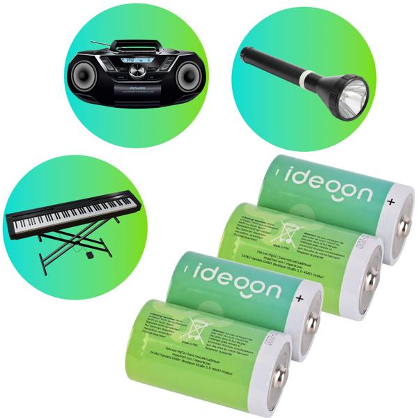 Set of 4 premium type D mono batteries - LR20 alkaline 1.5V - Long‑lasting power for household, radios, toys and flashlights