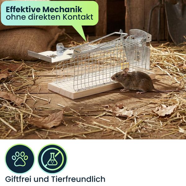 2er-Set Maus-Käfigfalle - Wiederverwendbare Lebendfalle für innen und aussen - Effektive Mausefalle mit sicherem Schliessmechanismus