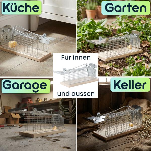 2er-Set Maus-Käfigfalle - Wiederverwendbare Lebendfalle für innen und aussen - Effektive Mausefalle mit sicherem Schliessmechanismus