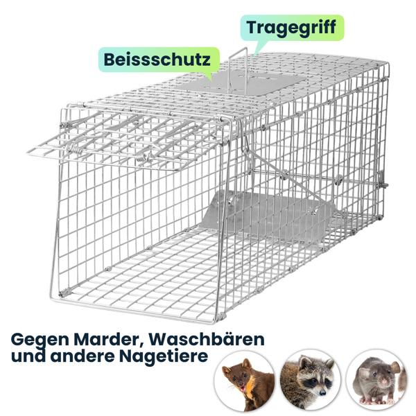 2er-Set Profi Marder Lebendfalle - Wiederverwendbare Gitterfalle mit Trittplatte, Tragegriff und Beissschutz - für Marder und kleine Nagetiere