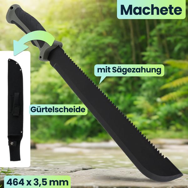 Survival Set - Beil, Messer & Machete mit 3 Gürtelscheiden, Wetzstein & Profi-Feuerstahl inklusive Flaschenöffner und Messskala für Outdoor