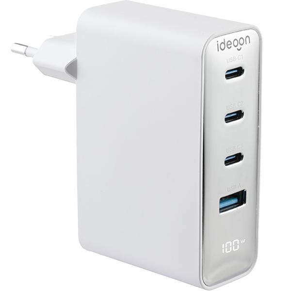 4er-Set 100W GaN III USB-Ladegerät mit 4 Ports, 3x USB-C & 1x USB-A, Schnellladegerät mit LED-Display, PD, feuerfestes Gehäuse, für Laptop und Handy