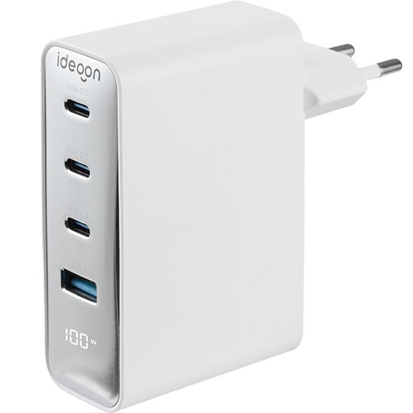 4er-Set 100W GaN III USB-Ladegerät mit 4 Ports, 3x USB-C & 1x USB-A, Schnellladegerät mit LED-Display, PD, feuerfestes Gehäuse, für Laptop und Handy