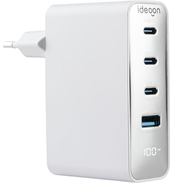 4er-Set 100W GaN III USB-Ladegerät mit 4 Ports, 3x USB-C & 1x USB-A, Schnellladegerät mit LED-Display, PD, feuerfestes Gehäuse, für Laptop und Handy