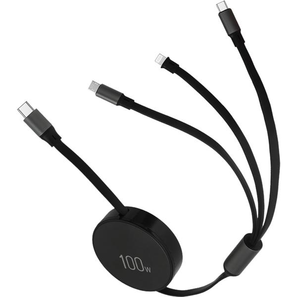 4er-Set 3in1 Roll-Ladekabel: 100W Power für Android & iPhone. 1m ausziehbar, extrem robust & ohne Kabelsalat - USB-C Lightning Micro Schnellladekabel