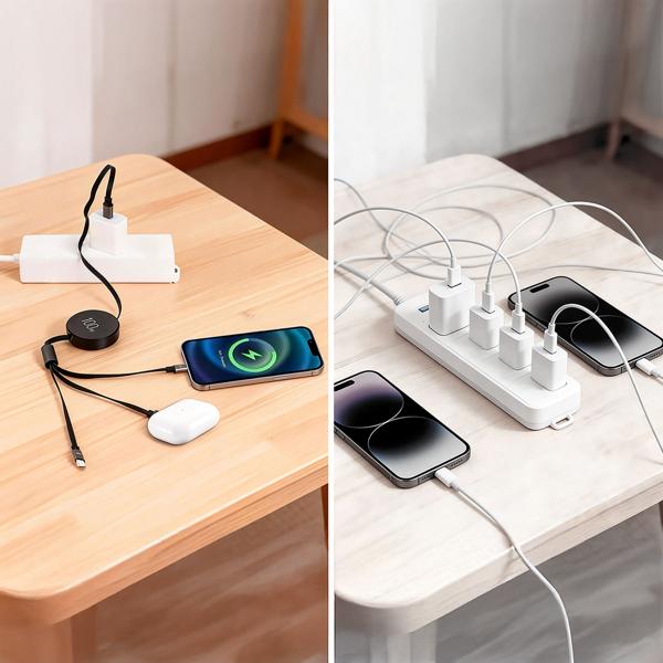 4er-Set 3in1 Roll-Ladekabel: 100W Power für Android & iPhone. 1m ausziehbar, extrem robust & ohne Kabelsalat - USB-C Lightning Micro Schnellladekabel