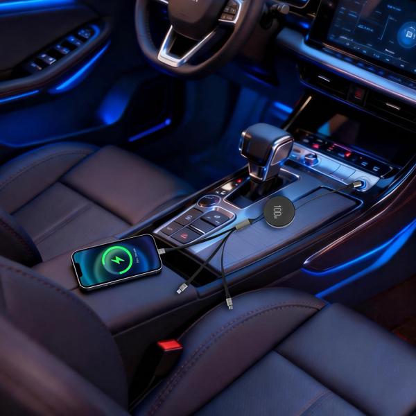 4er-Set 3in1 Roll-Ladekabel: 100W Power für Android & iPhone. 1m ausziehbar, extrem robust & ohne Kabelsalat - USB-C Lightning Micro Schnellladekabel