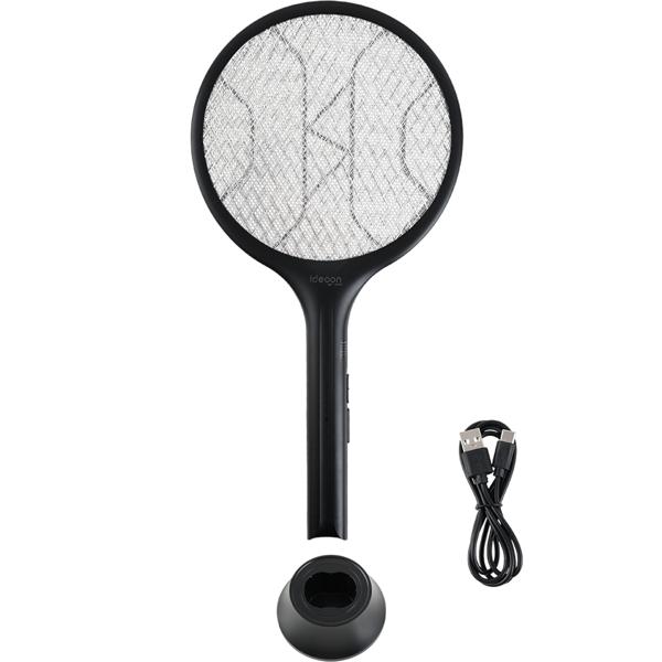 Set of 2 electric fly swatters with battery & UV light – mosquito catcher for optional stationary operation, with protective grid & USB-C port