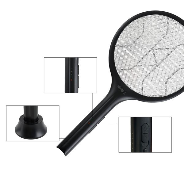 Set of 2 electric fly swatters with battery & UV light – mosquito catcher for optional stationary operation, with protective grid & USB-C port