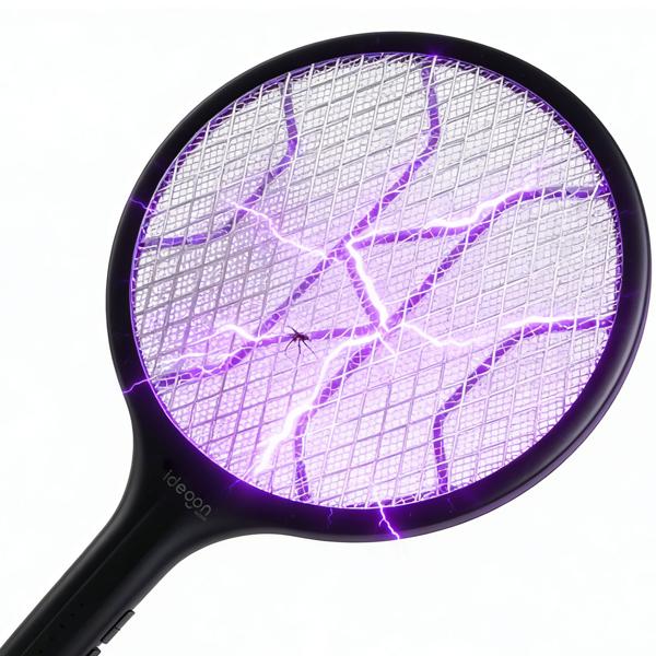 Set of 2 electric fly swatters with battery & UV light – mosquito catcher for optional stationary operation, with protective grid & USB-C port