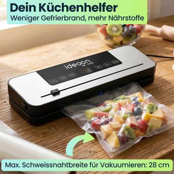 Vakuumiergerät 120W mit Touchscreen & grossem Display - Inklusive 3m Folienrolle, 65 kPa Saugkraft & einfacher Bedienung für langanhaltende Frische
