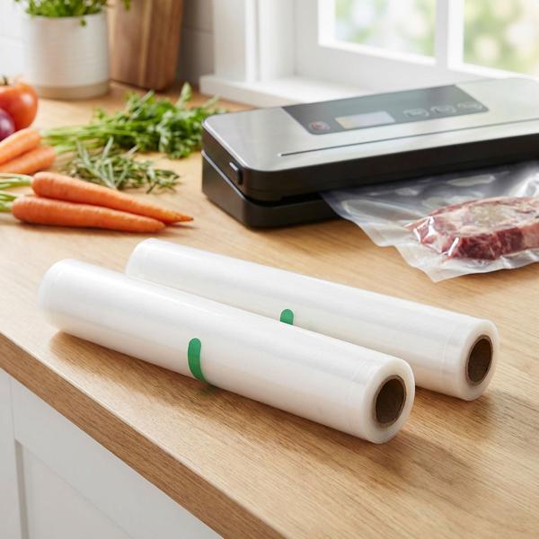 Rouleaux de film pour mise sous vide 28x300 cm set pro – 2 rouleaux de gaines sous vide pour des aliments plus frais et qui se conservent plus longtemps – protection contre les brûlures de congélation
