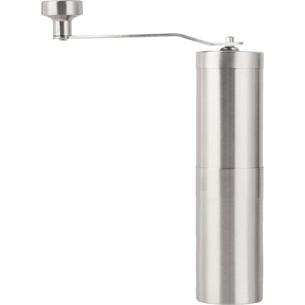 Robust stainless steel hand coffee grinder with ceramic grinding mechanism, stepless grind adjustment, removable handle, manual coffee grinder for espresso & filter coffee