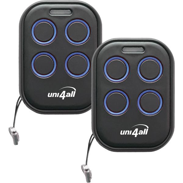 Set of 2 super universal remote controls: self-learning, 4-channel multi-frequency for gates, garages, roller shutters, irrigation & lighting – incl. battery!